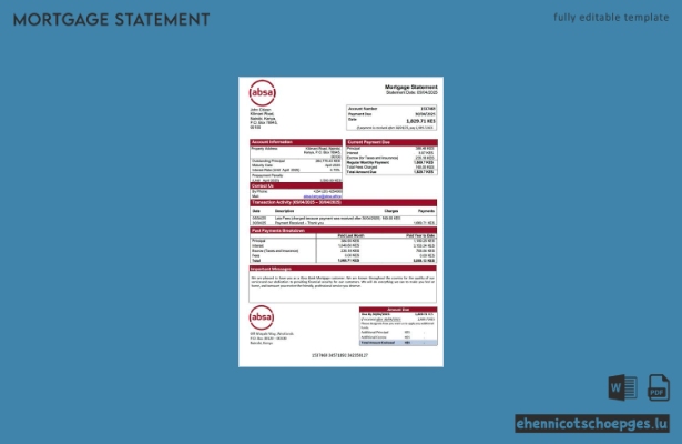 Kenya Absa Bank Hypothekenabrechnung – Beispiel-Word- und PDF-Datei (Vorschau)